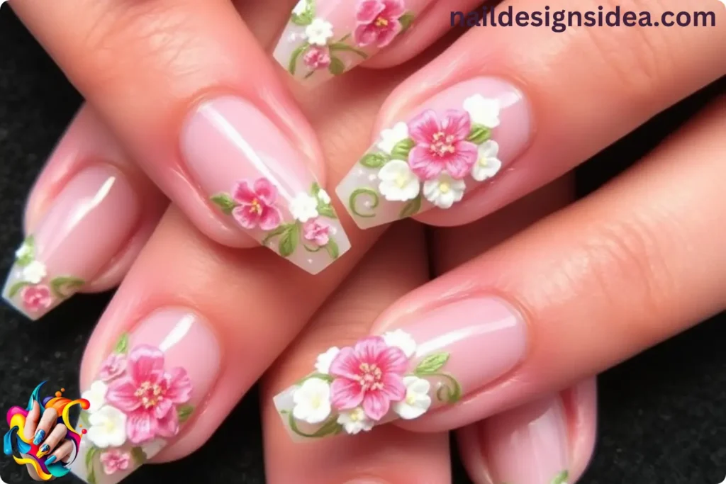 3D Floral Acrylic Nails