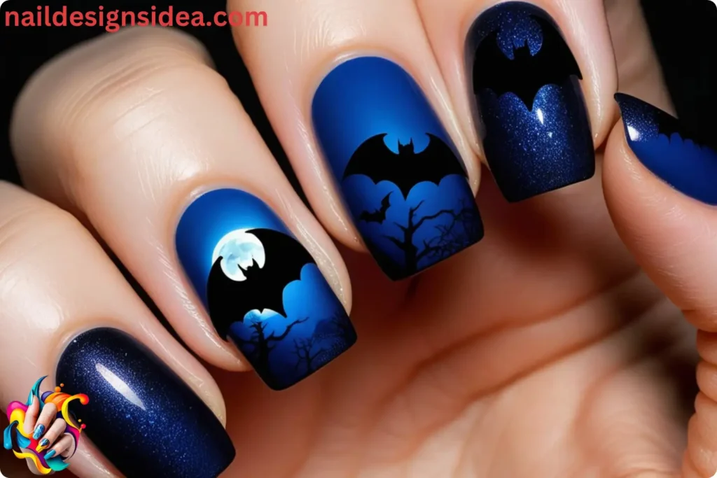 Bat Silhouette Halloween Nail Ideas