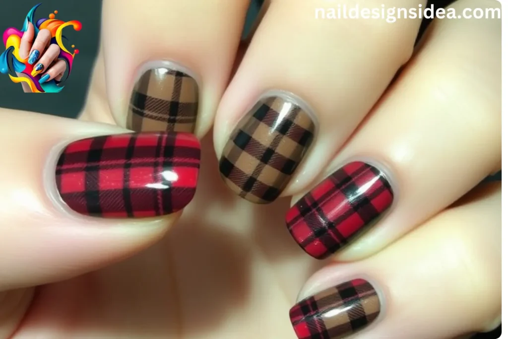 Cherry Maestro Plaid Nails