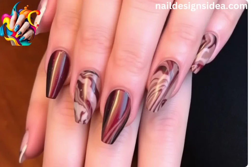 Cherry Mocha Marble Nail Ideas