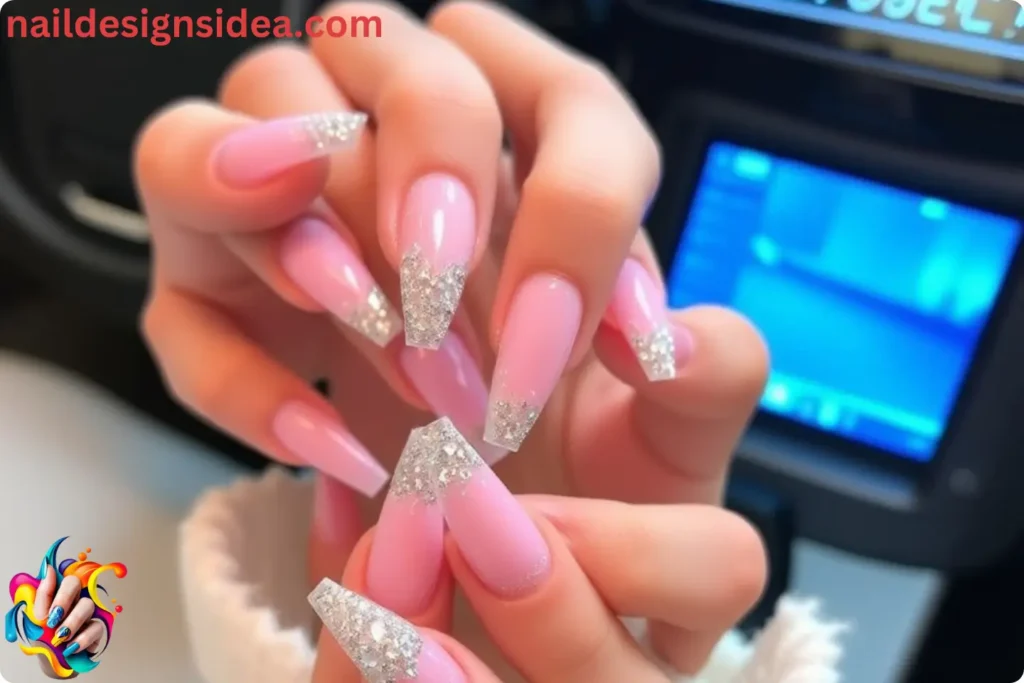 Coffin Crystal Acrylic Nails