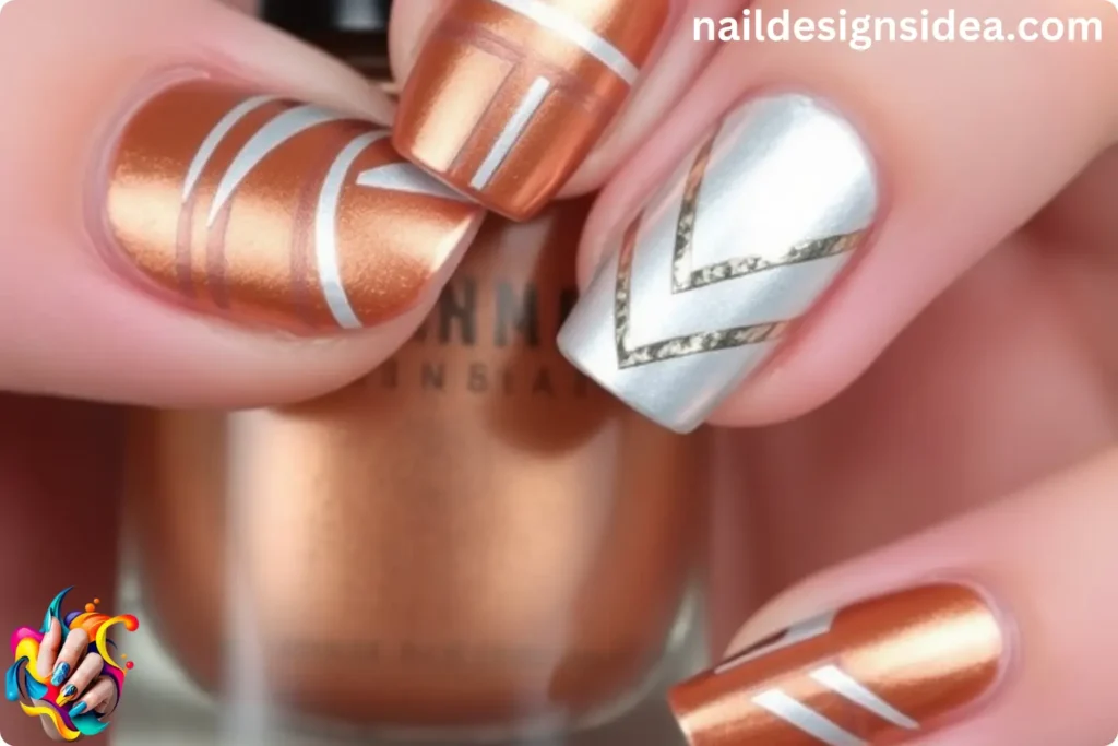 Geometric Metallic Moscow Mule Nails Designs