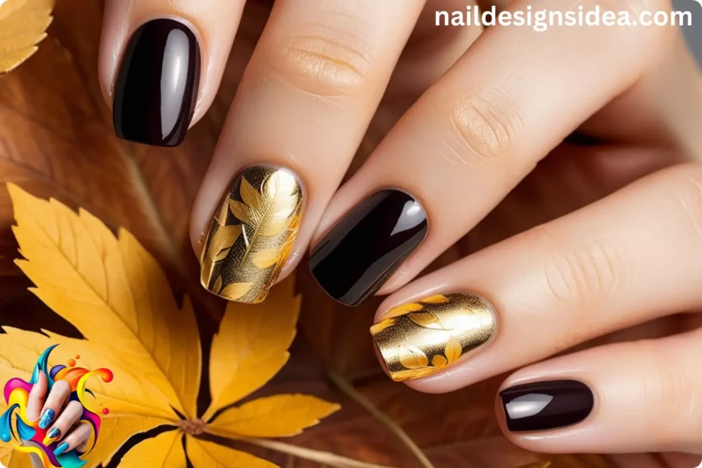 Gold-Leaf Accents October Nails