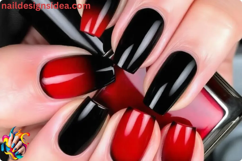 Gothic Black and Red Ombre Halloween Nails