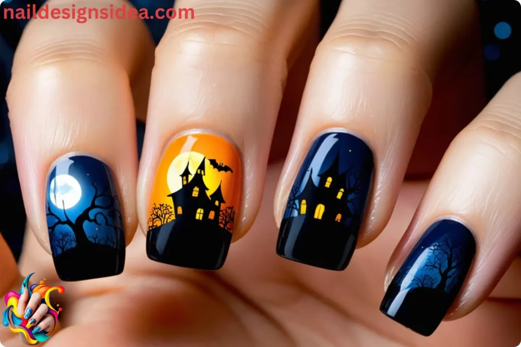 Haunted House Halloween Nail Designs