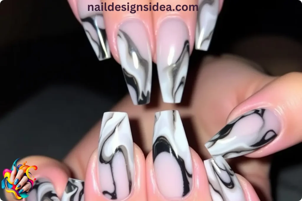 Marble Effect Acrylic Nails Inspo