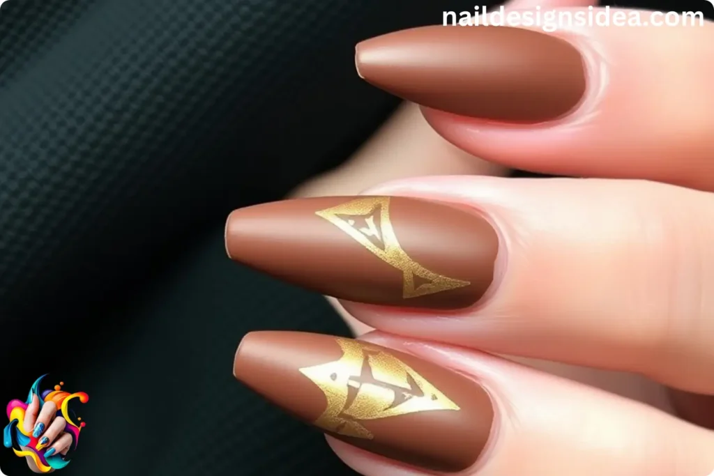 Matte Copper Moscow Mule Nail Designs with Gold Accents