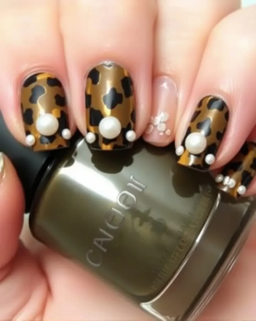 Pearl-accented Tortoise Shell Nails