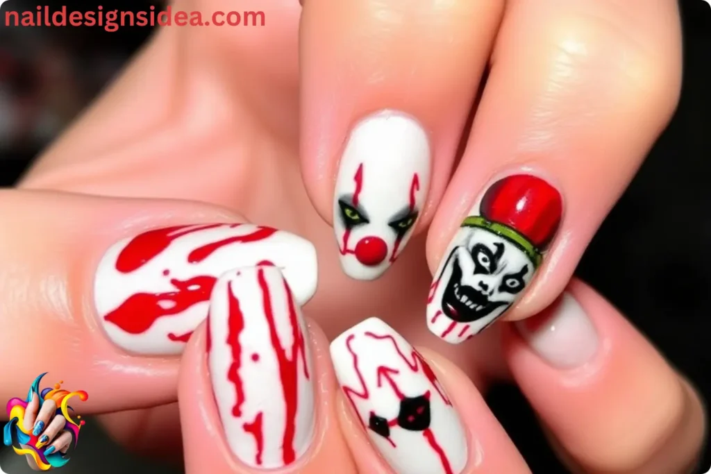 Scary Clown Halloween Nails