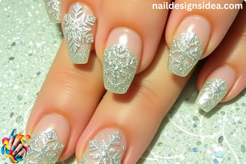 Snowflake Winter Acrylic Nails Art