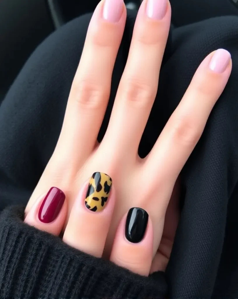 Solid Color Combo with Tortoise Shell Nails