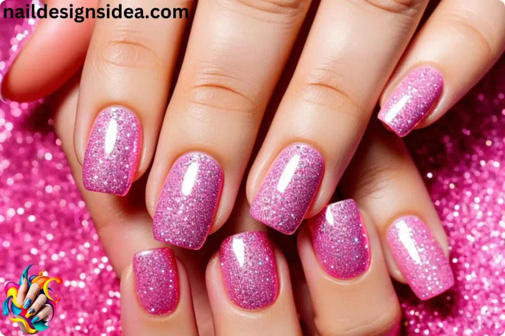 Sparkling Pink Glitter Nails