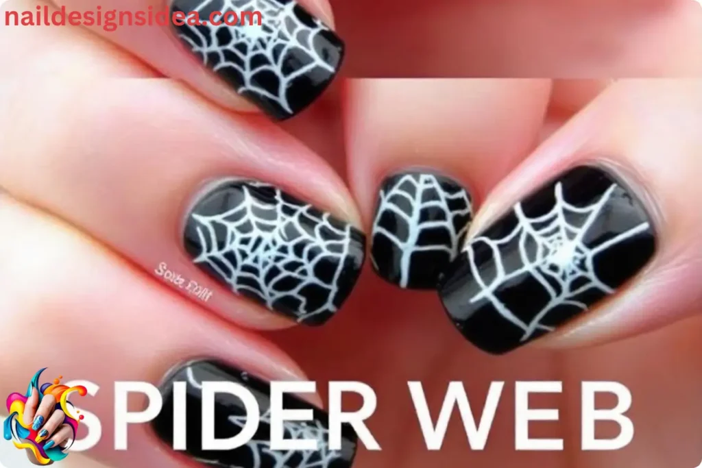 Spooky Spider Web Halloween Nails