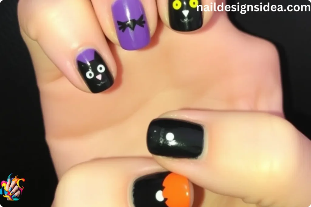 Black Cat Accents Halloween Manicure