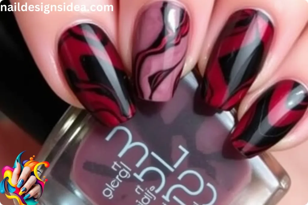 Black Cherry Marble Nails