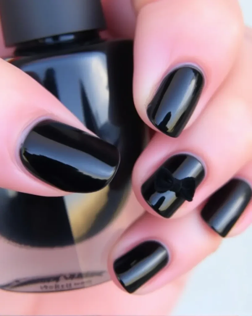 Black Velvet Bow Accent Nails