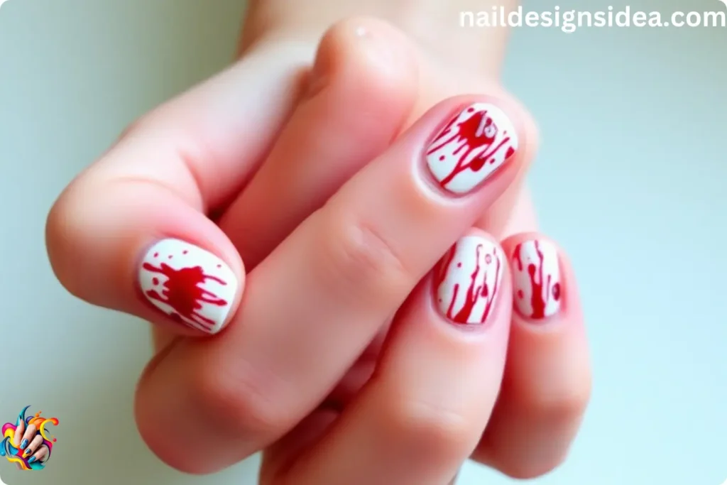 Blood Splatter Nails for Halloween Costume