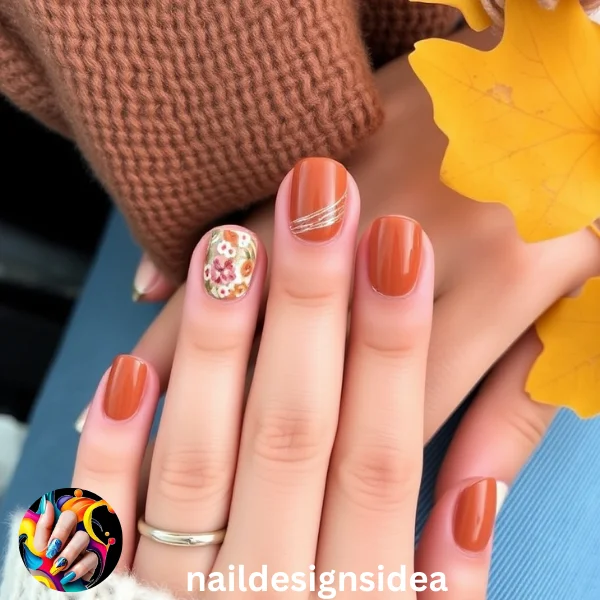 For a more seasonal touch, consider adding floral nail art or softening the design with softer cinnamon tones in the spring and summer.