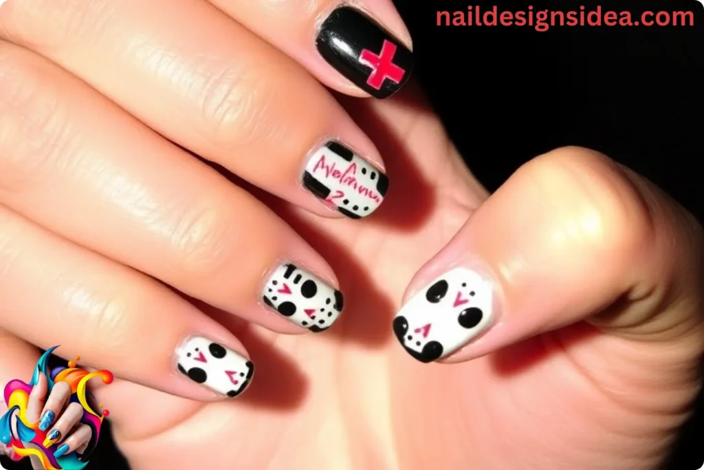 DIY Jason Voorhees Nail Design