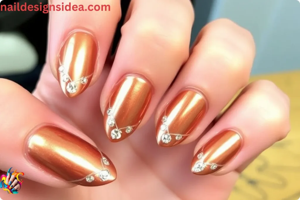 Copper Nail Art with Gemstones