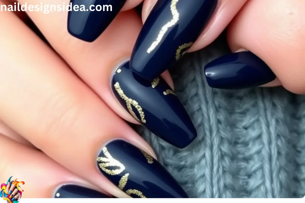 Deep Navy Nails with Gold Foil
