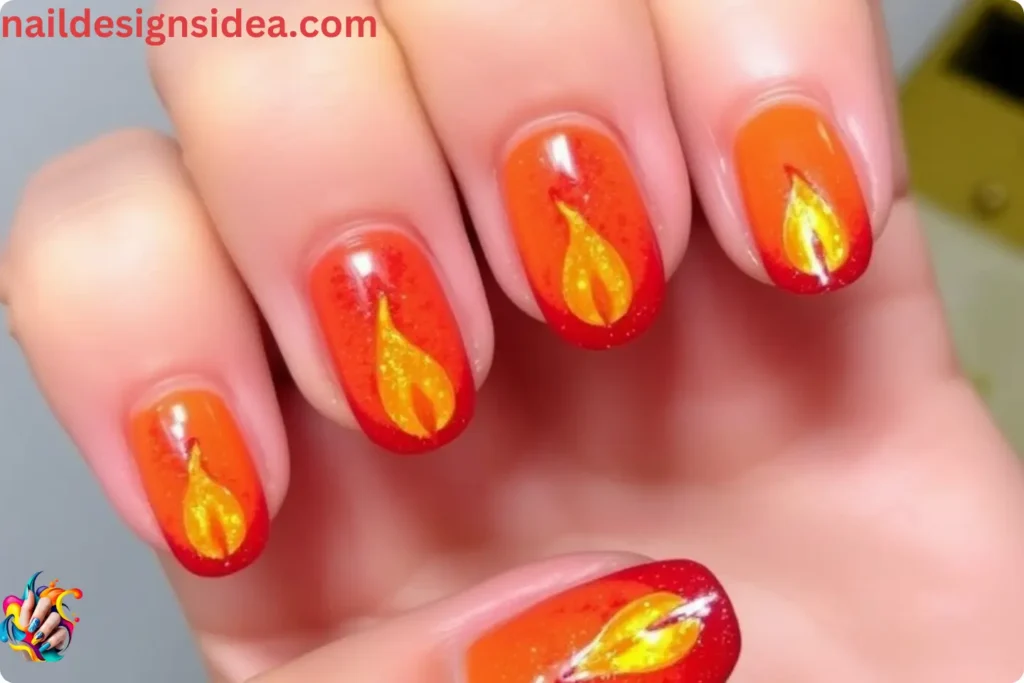 Diya Flame Diwali Nail Art