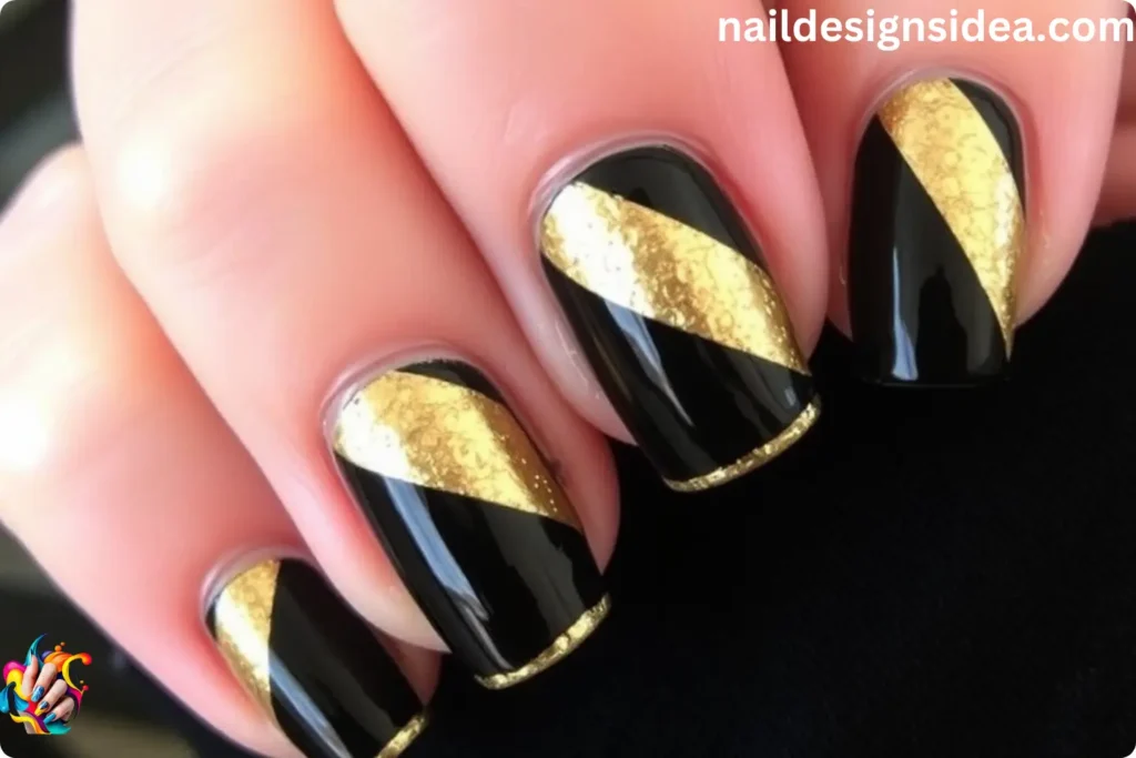 Elegant Black and Gold Martini Cocktail Nails