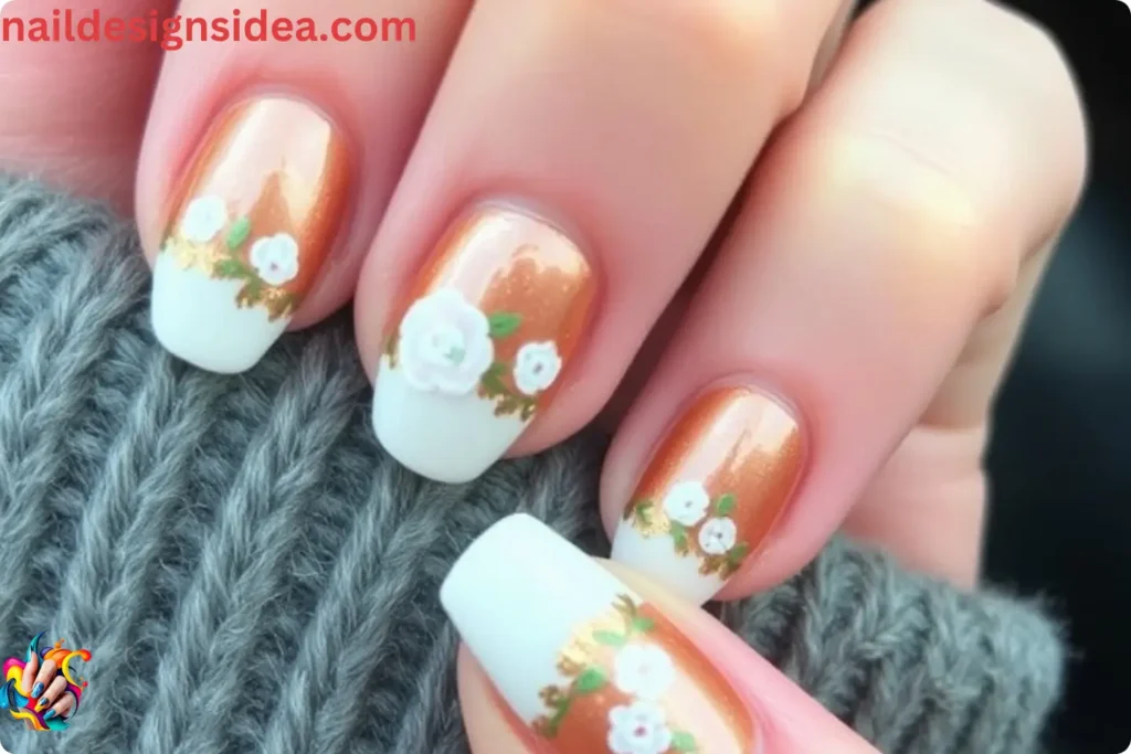 Floral Accent Copper Nail Ideas