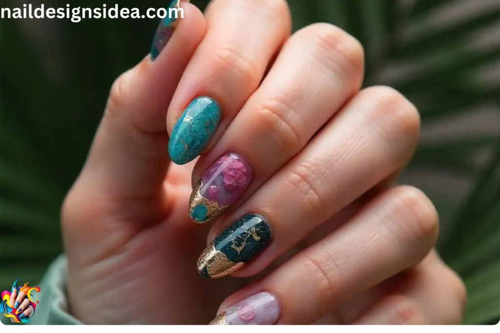 Geode Nails with Hawaiian Colors