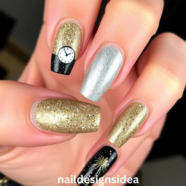 Glamorous, eye-catching nail art is required for New Year's Eve. 