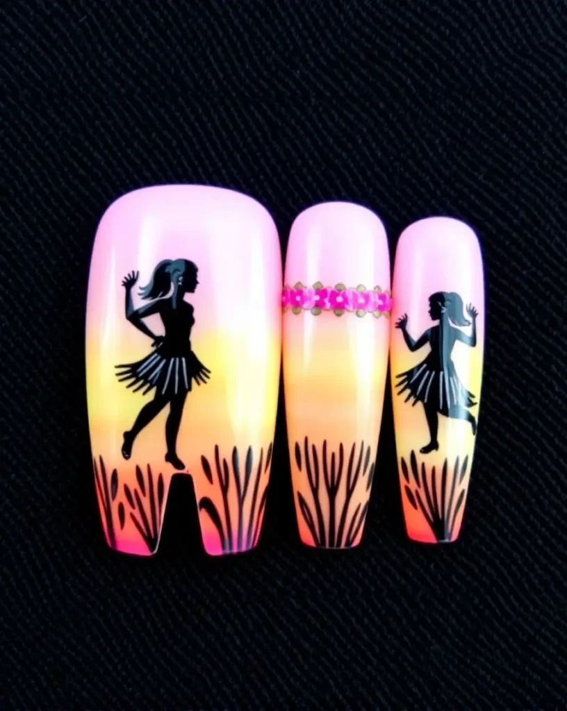 Hula Dancer Silhouettes Hawaii Nail Designs