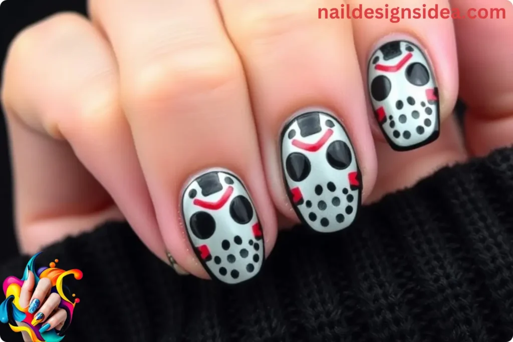 Iconic Hockey Mask Nail Art Jason Voorhees' most recognizable