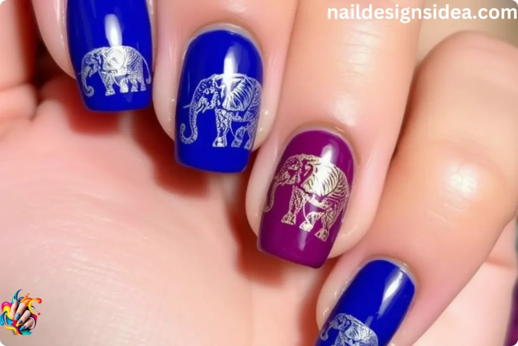 Intricate Elephant Deepavali Nail Art