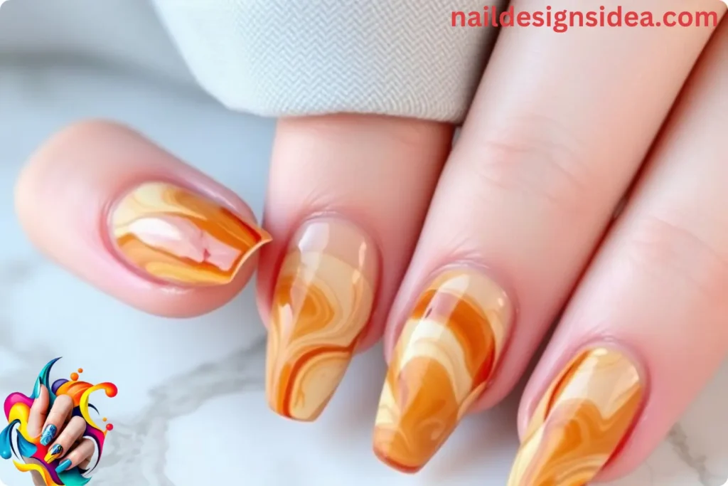 Maple Syrup Marble NailsMaple Syrup Marble Nails