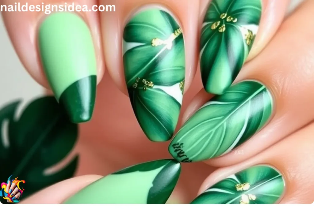 Monstera Leaf Hawaii Nail Ideas