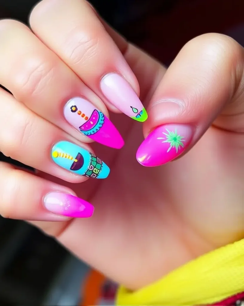 Neon Pop Deepavali Nail Designs