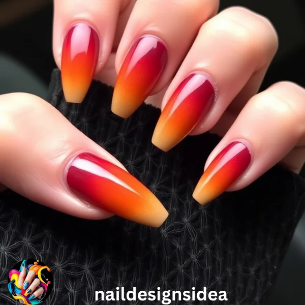 Ombre nails feature a seamless transition between two or more colors, and in November, the trend leans towards warm autumn hues. 