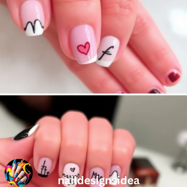 The concept of a proposal manicure combines nail art with a romantic surprise, adding a personal touch to a traditional engagement. 