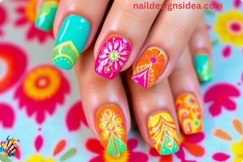 Rangoli-Inspired Deepavali Nail Designs