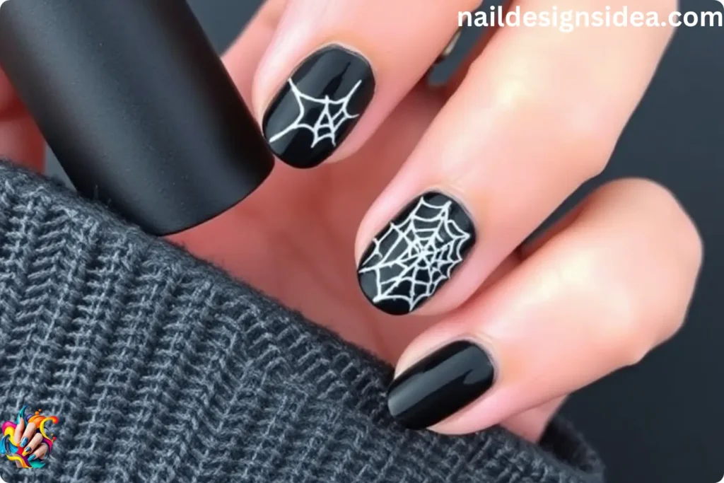 Spider Web Accent for Last Minute Halloween Manicure Ideas