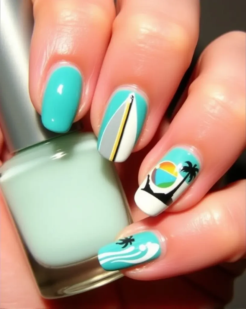 Surfboard-Inspired Hawaii Nail Art