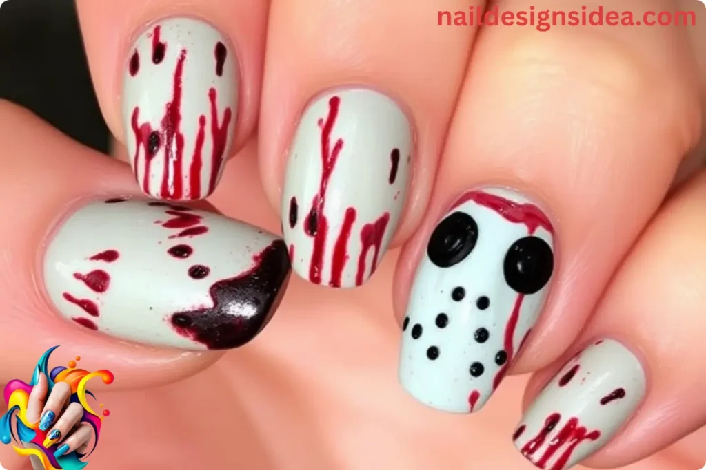 Textured Blood Effect Jason Voorhees' Nail Designs