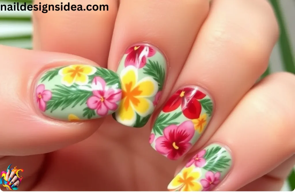 Tropical Floral Hawaii Nail Ideas