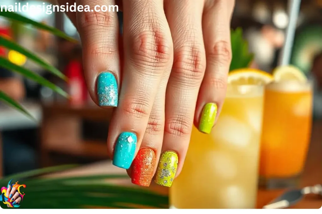 Tropical Glitter Hawaii Nails