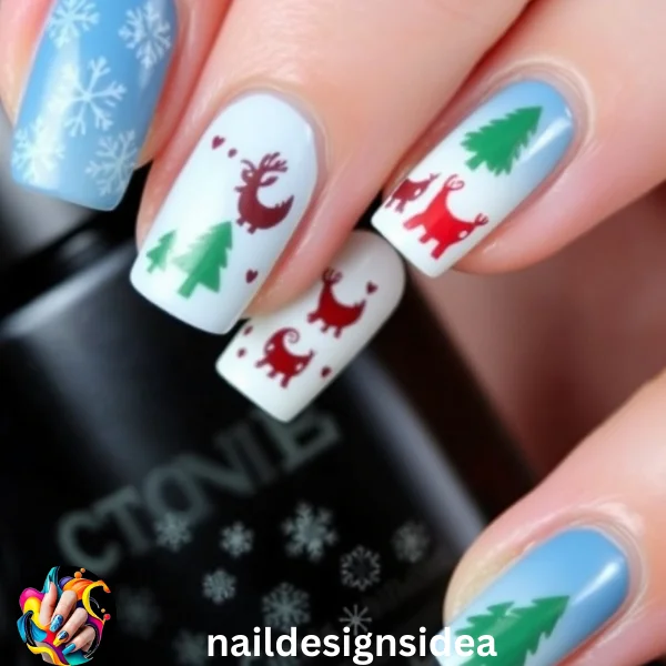 If you’re short on time but still want festive nails, winter-themed nail stickers are a lifesaver. 