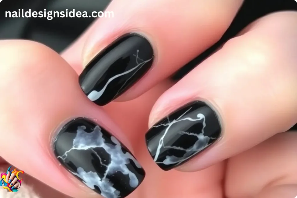 Black Marble Nails for New Year