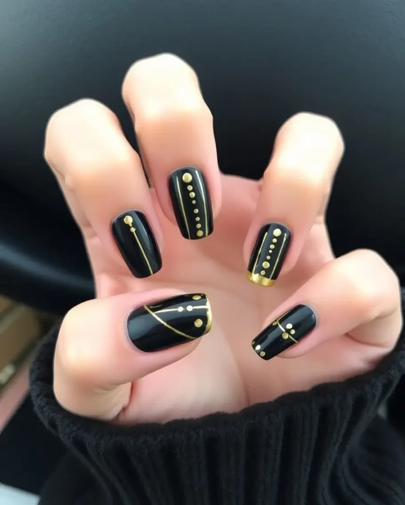 Black and Gold New Year Nail Ideas