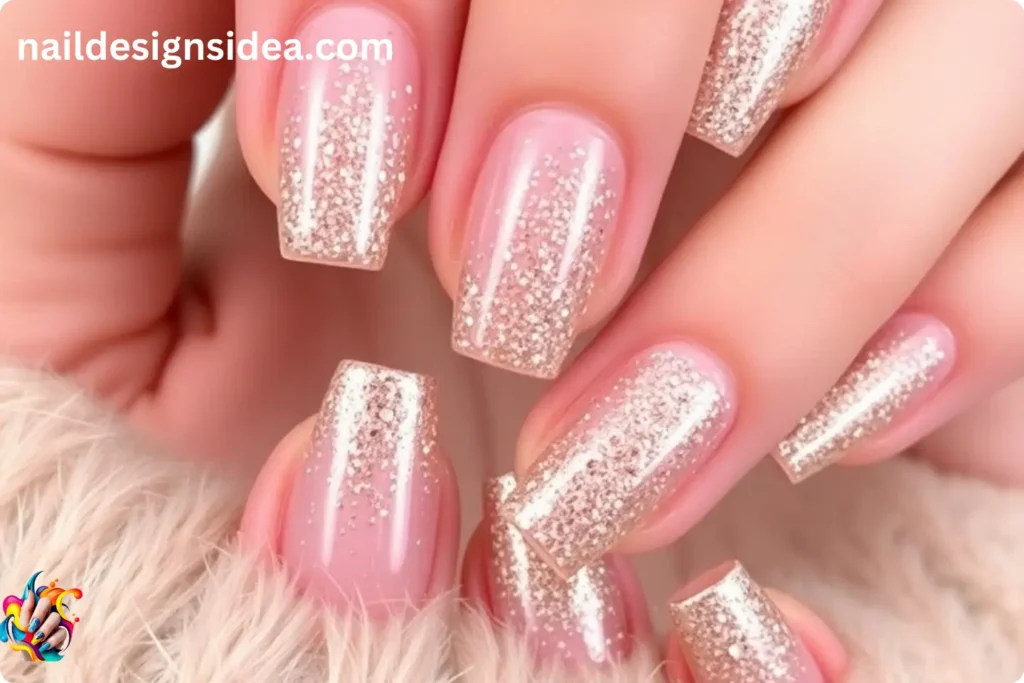 Classic Rose Gold Glitter Nails for New Year