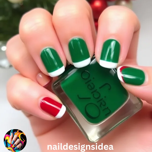 Add a holiday twist to the classic French manicure by switching out the white tip with a bold red or green.