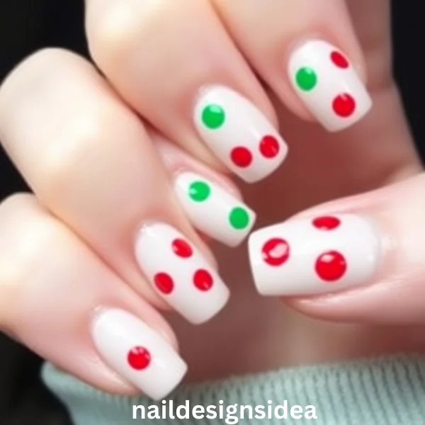 Polka dots are a fun and easy way to add some Christmas cheer to your nails